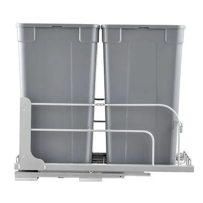 Double 27QTx2 Pullout Waste Container Under Cabinet Kitchen Bin Trash Can