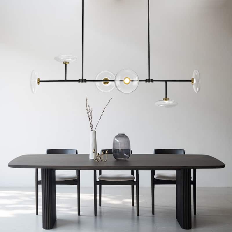 Lustre ovale linéaire à 6 lumières avec éclairage LED dimmable pour îlot de cuisine (laiton noir)