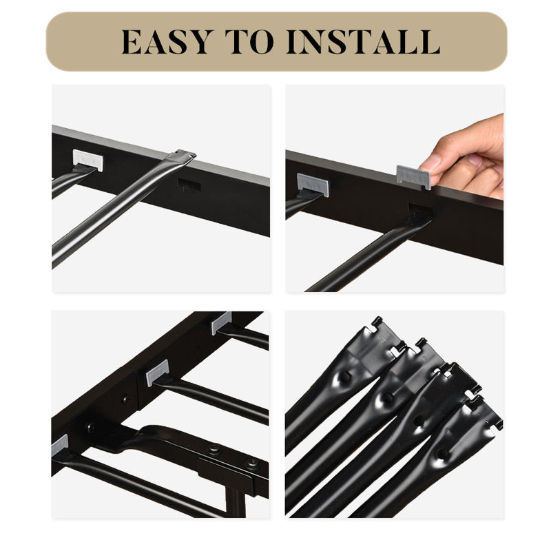 Paloma Metal Platform Bed Frame with Wooden Headboard, No Box Spring Needed Queen Dark Brown