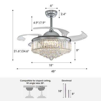 Presnell Dimmable Crystal Ceiling Fan with LED Lights and Remote Control Silver 48"