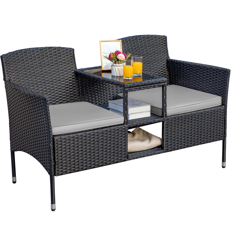 Etna 50.8" Wide Outdoor Wicker Loveseat with Cushions