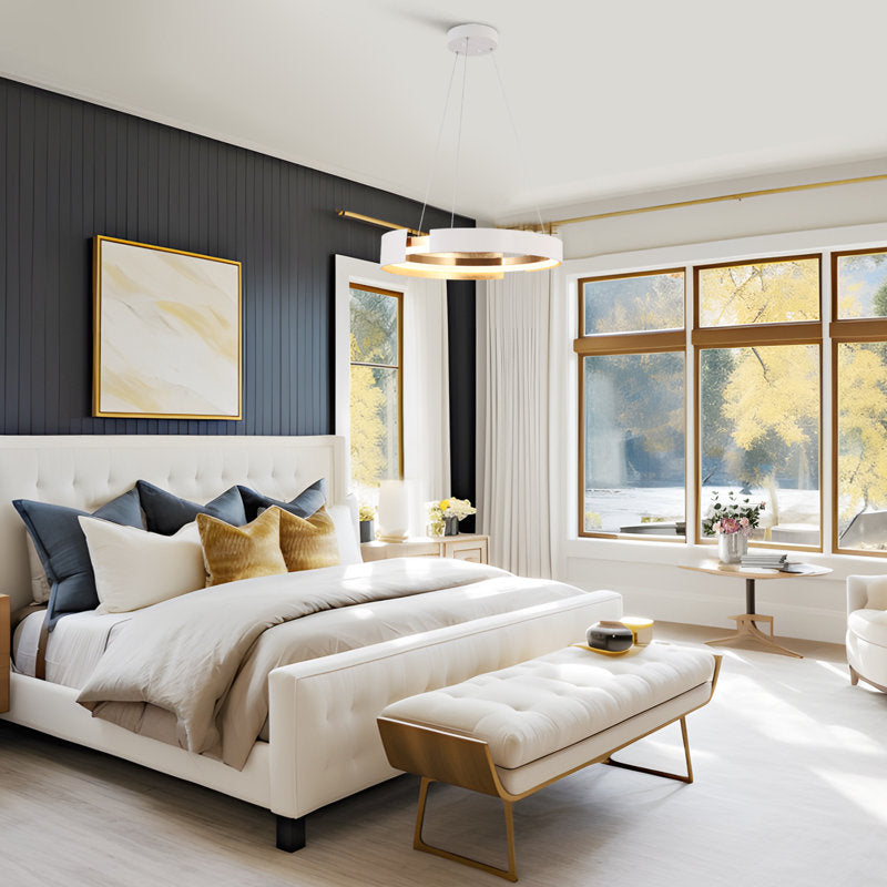 Kissey 1 - Lustre tambour moderne à LED dimmable, blanc et or