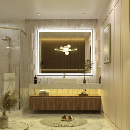 Aevar Space Aluminum Framed Front & Back LED Lighted Anti-fog Tempered Glass Bathroom/ Vanity Mirror 44x36