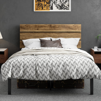 Paloma Metal Platform Bed Frame with Wooden Headboard, No Box Spring Needed Queen Dark Brown