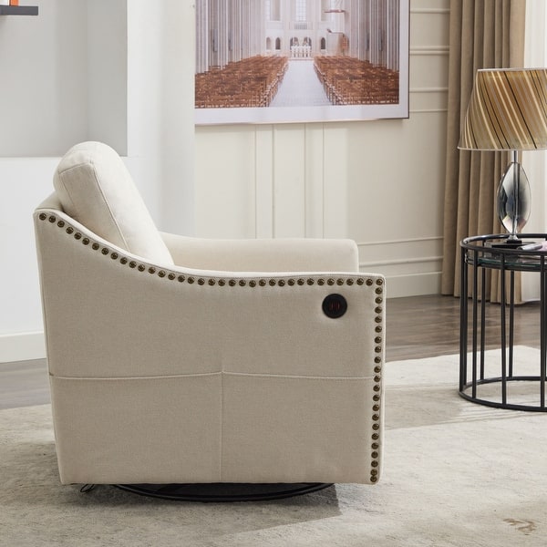 Fabric Swivel Rotating Accent Chair Color Beige