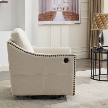 Fabric Swivel Rotating Accent Chair Color Beige