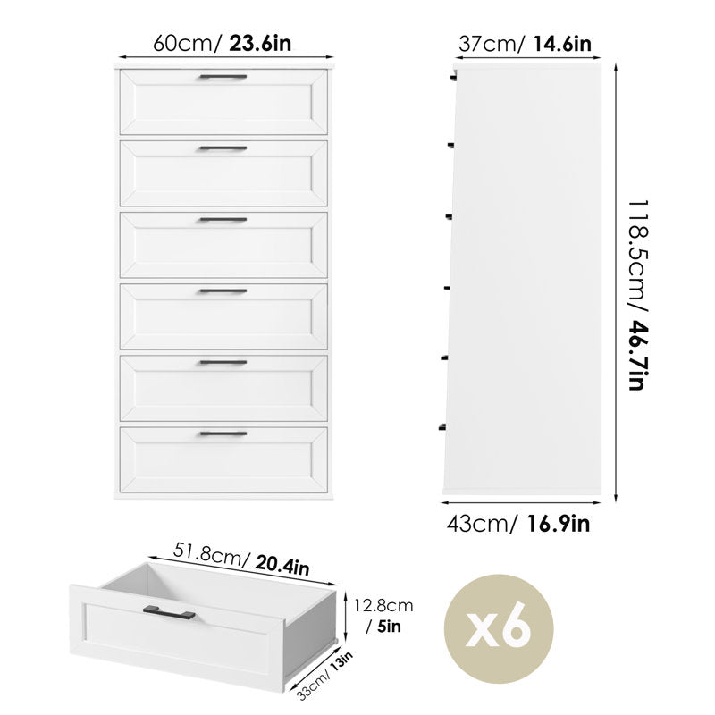 Amekia 6 Drawer 23.6" W Lingerie Warm White Color Chest