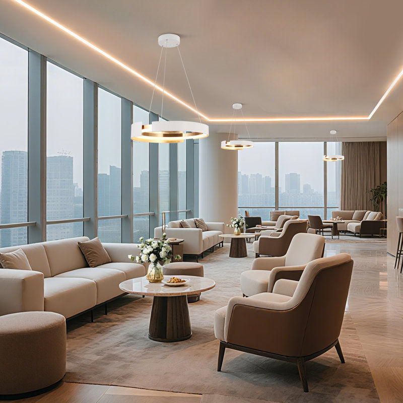Kissey 1 - Lustre tambour moderne à LED dimmable, blanc et or