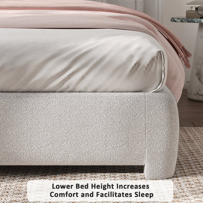 Lit plateforme capitonné Bensu Boucle couleur crème, format king 