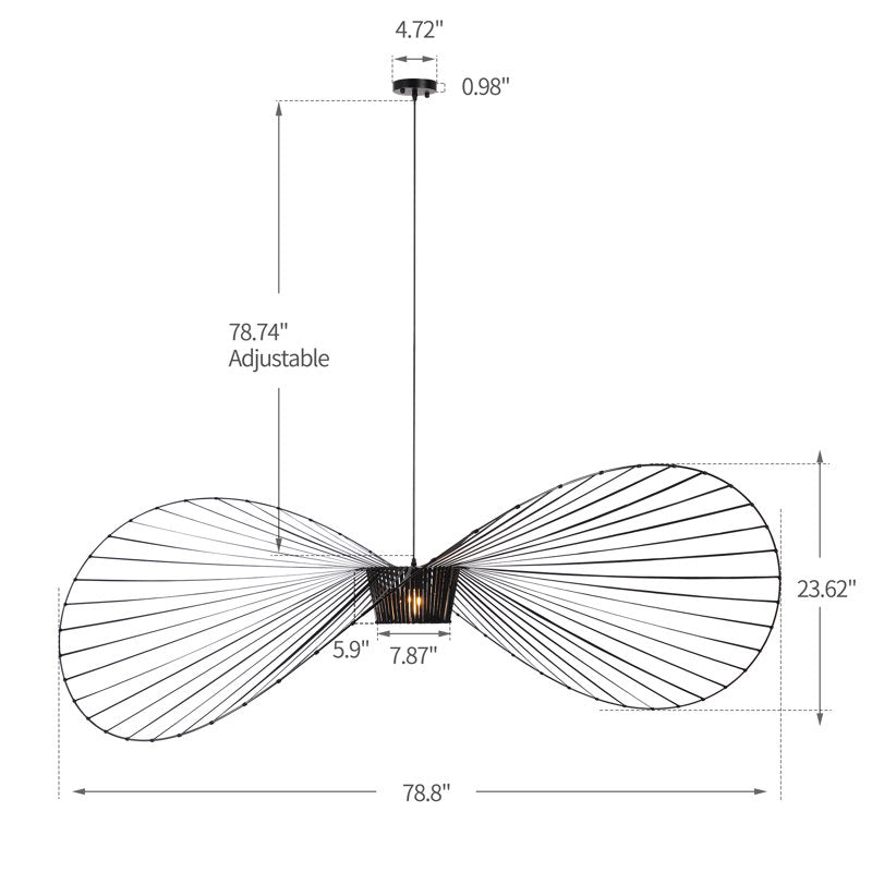 Lustre Vertigo à sangle géométrique de 78,8 pouces de large, noir