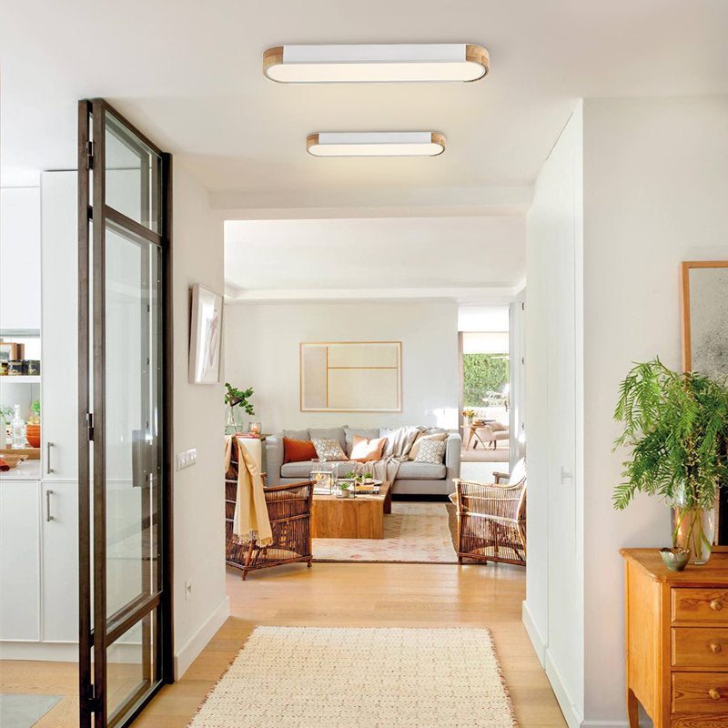 Nouria 1 - Light 37.4'' Simple Rectangle LED Flush Mount (White and Oak)