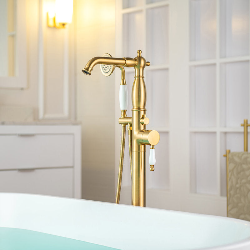 Single Handle Floor Mounted Tub Faucet (Handheld Shower Set BRUSHED GOLD
