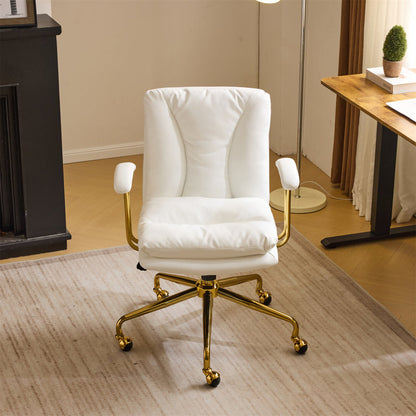 24" W Swivel Upholstered PU Office Chair (White n Gold)