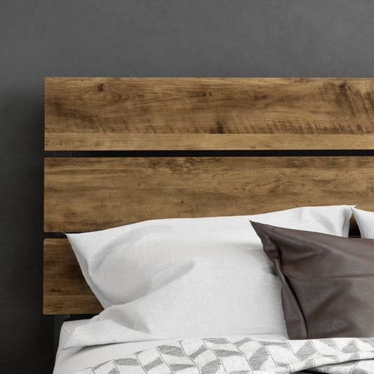 Paloma Metal Platform Bed Frame with Wooden Headboard, No Box Spring Needed Queen Dark Brown