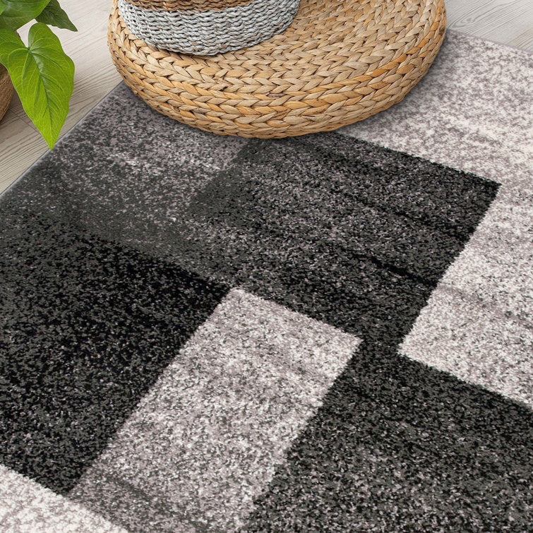Damarus Geometric Gray/Ivory/Black Area Rug