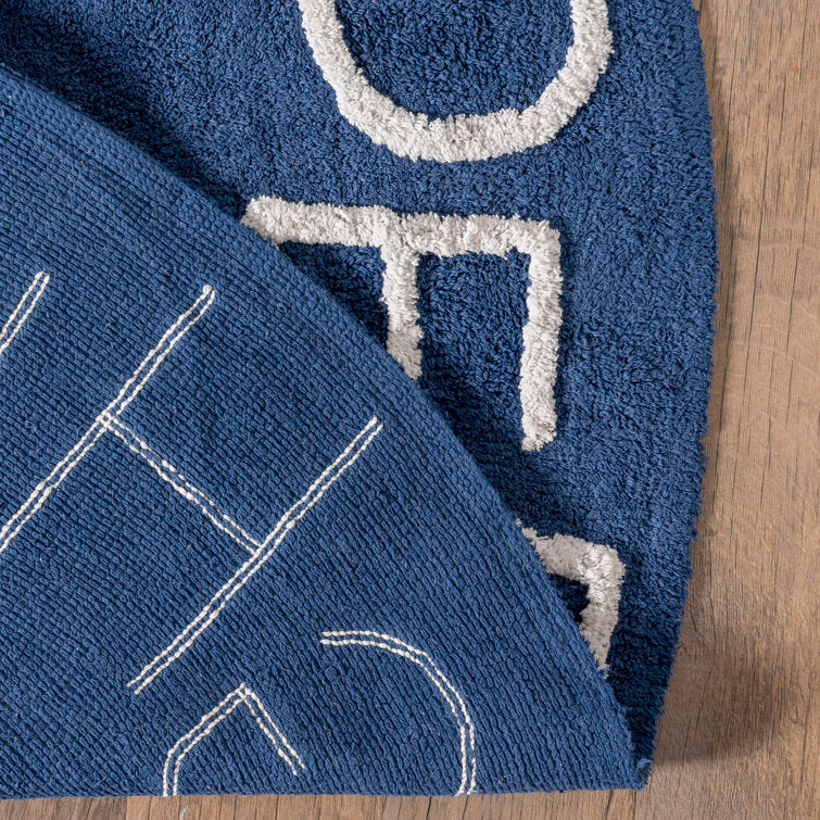 Kids Washable Round Alphabet Rug 4 ft Round Blue
