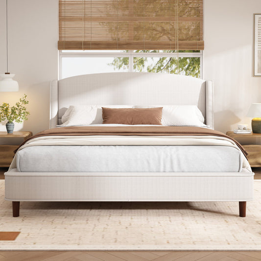 Warrick Upholstered Platform Bed Frame with Wingback Headboard | No Box Spring Needed