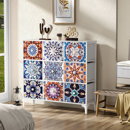 Commode de chambre à coucher, commode haute à 9 tiroirs, meuble de rangement, 100 cm H x 92 cm L x 29,7 cm P, style vintage