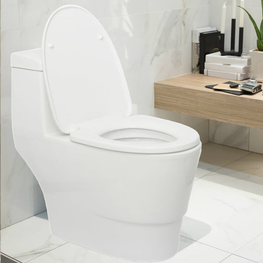 WC double chasse d'eau allongé en céramique blanche moderne avec abattant et joint en cire