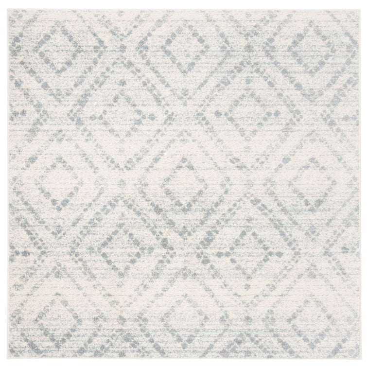 Muniz Performance Carpet Ivory/Light Blue Area Rug 10 ft sqaure