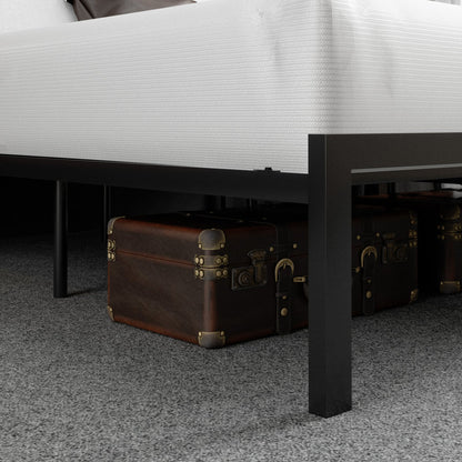 Paloma Metal Platform Bed Frame with Wooden Headboard, No Box Spring Needed Queen Dark Brown