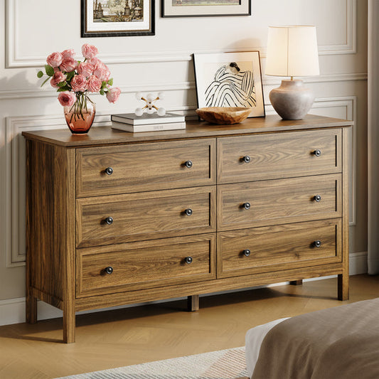 Dresser with 6 Large Drawer for Bedroom,Traditional Adult Chest of Drawers for Living Room,Hallway,Nursery