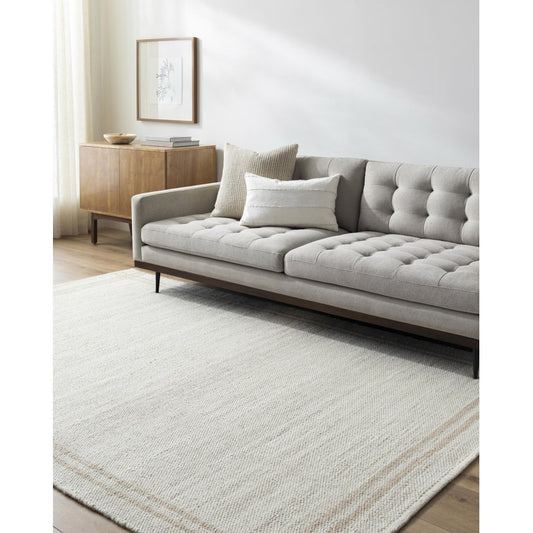 Lavande Geometric Wool Area Rug in Ivory/Tan 5ft x 7ft 6'