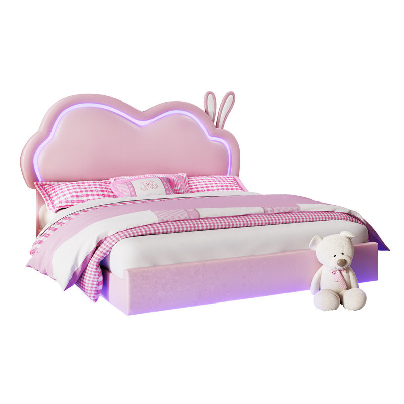 Zoomie Kids Floating Full Bed Frame with Adjustable LED Headboard and Leather Upholstered, Pink ( Full Size )