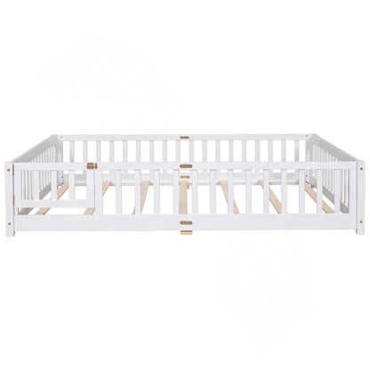 Lit plateforme Finka pour enfants avec barrière et porte (lit Queen en chêne blanc)