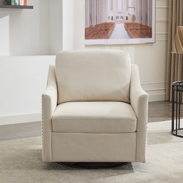 Fabric Swivel Rotating Accent Chair Color Beige