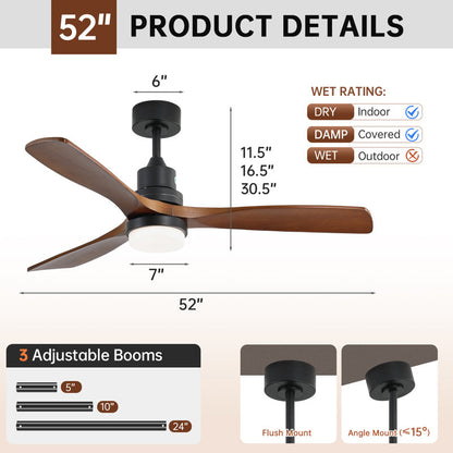 52" Shylo 5 - Blade LED Standard Ceiling Fan with Light Kit Included Black Brown