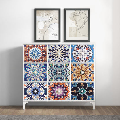 Commode de chambre à coucher, commode haute à 9 tiroirs, meuble de rangement, 100 cm H x 92 cm L x 29,7 cm P, style vintage