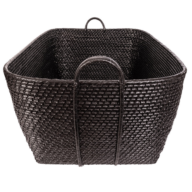 Thelma Rattan Basket black 
H 14 po x l 31 po x P 25 po