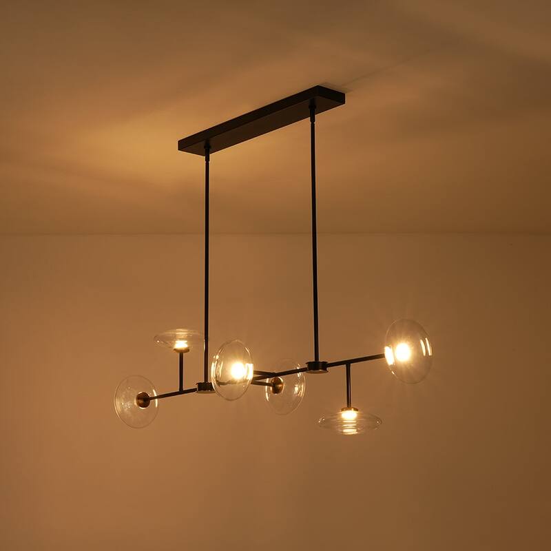 Lustre ovale linéaire à 6 lumières avec éclairage LED dimmable pour îlot de cuisine (laiton noir)