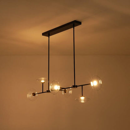 Lustre ovale linéaire à 6 lumières avec éclairage LED dimmable pour îlot de cuisine (laiton noir)