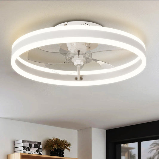 Ventilateur de plafond LED moderne et discret de 40 cm (15,75 po), contrôle par application et télécommande, 6 vitesses, toutes saisons