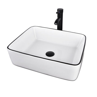 Modern White Ceramic Rectangular Basin Vessel Sink with Faucet