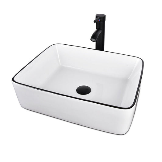 Modern White Ceramic Rectangular Basin Vessel Sink with Faucet