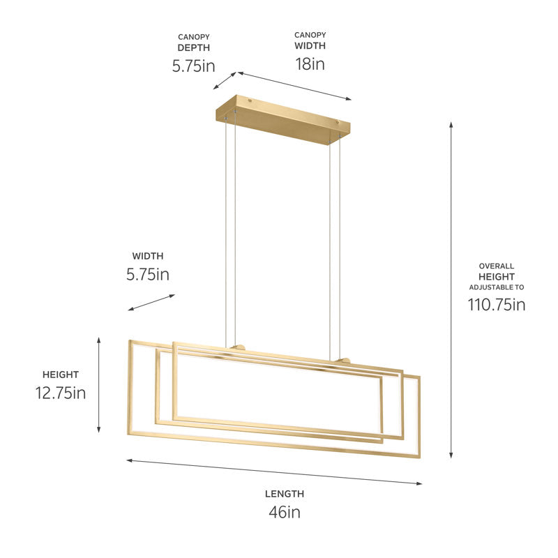 Crelin 3 - Light Rectangle LED Chandelier (Golden)