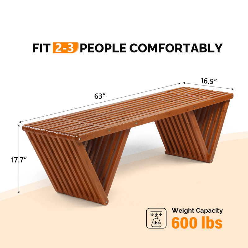 Banc d'extérieur en bois pour 3 personnes avec base triangulaire