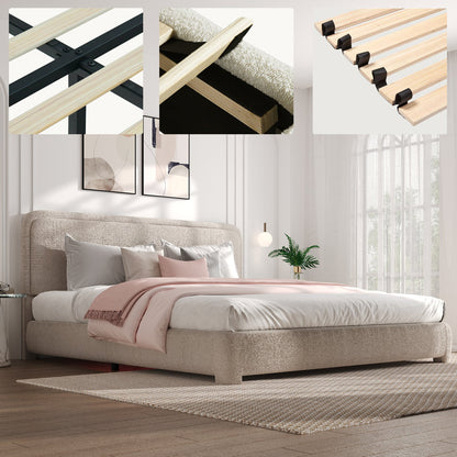 Lit plateforme capitonné Bensu Boucle couleur crème, format king 