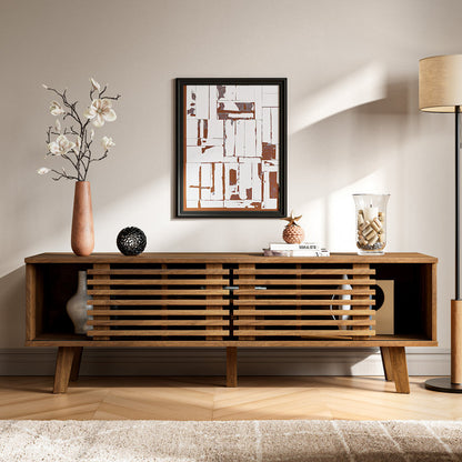 Caistor 59" TV Stand for TVs up to 65", Mid-Century Modern Entertainment Centre with Shelves Dark Brown Wood