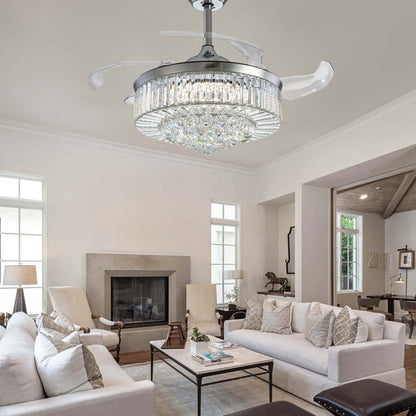 Presnell Dimmable Crystal Ceiling Fan with LED Lights and Remote Control Silver 48"