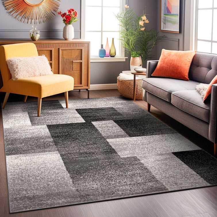 Damarus Geometric Gray/Ivory/Black Area Rug