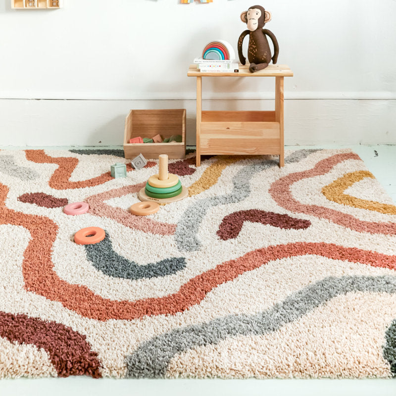 Edlow Contemporary Rainbow Coloured Shag Area Rug 5’3” x7’