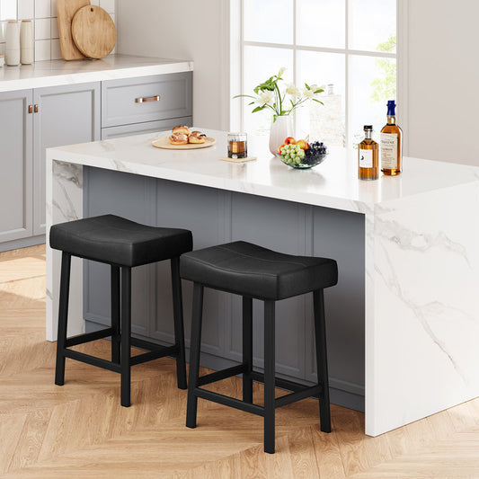 Saddle Bar Stools, Counter Height Barstools with Thickened Cushion, Faux Leather Padded Kitchen Chairs for Dinning Room, Kitchen Island, Home Bar ( set of 2 chairs )