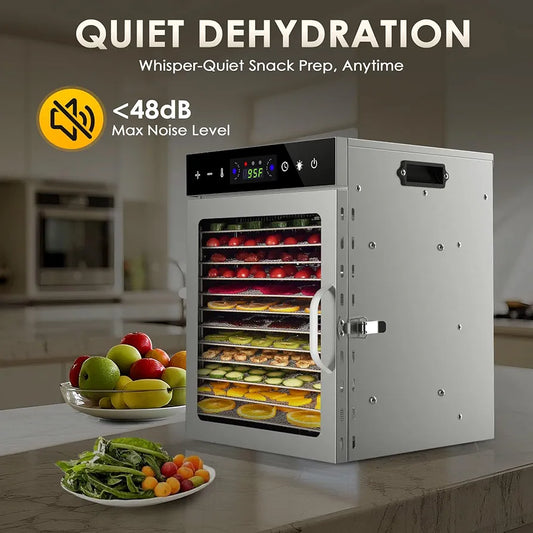Déshydrateur alimentaire à 12 plateaux en acier inoxydable avec minuterie et contrôle de température numériques 
