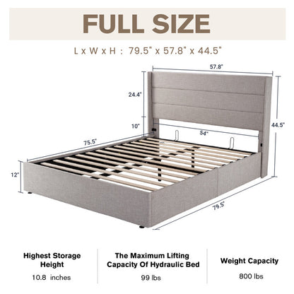 Lift Up Storage Upholstered Platform Bed King Size