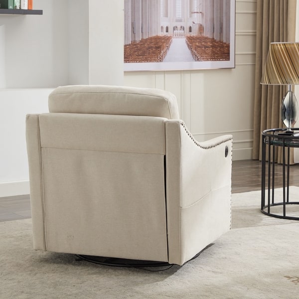 Fabric Swivel Rotating Accent Chair Color Beige