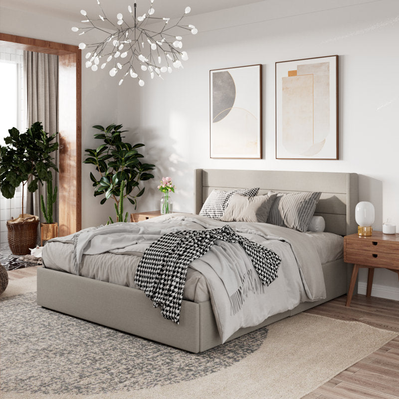Lift Up Storage Upholstered Platform Bed King Size